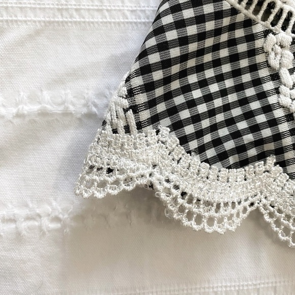 ADELYN RAE BLACK WHITE GINGHAM EMBROIDERED COLD SHOULDER PEPLUM TOP - S - Picture 9 of 9